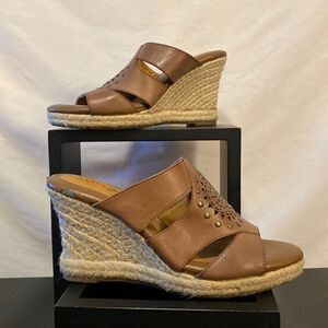 Euro soft by Sofft Boho leather espadrille/wedge heel mules size 7.5